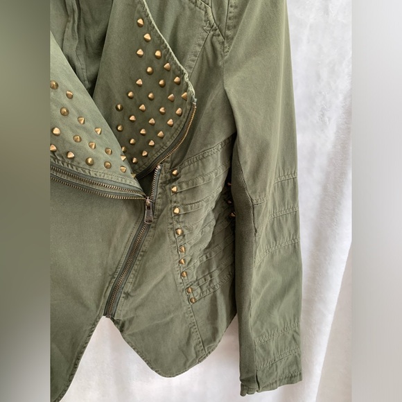 Forever 21 Military Studded Spiked Moto Jacket Olive Green Size M - Picture 4 of 7